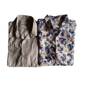 Haband Patriotic Stars and Stripes Buttondown Shirt Lot (2 shirts) Size Large